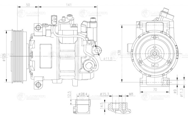 Компрессор кондиционера для автомобилей A4 (B7) (04-)/A8 (05-)/Q7 (10-) (125mm 6PK)