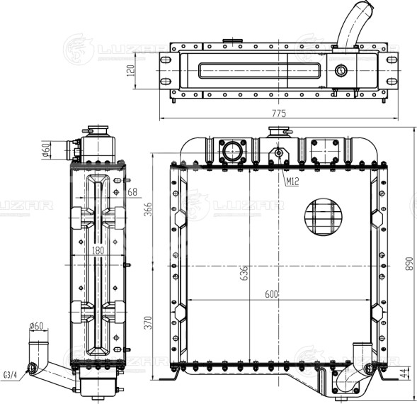 Радиатор охлаждения для спецтехники Амкодор 332/333/342/ГС-14.02/Дормаш ДЗ-122