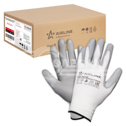 Перчатки полиэфирные с цельным ПУ покрытием ладони (XL) бел./сер.