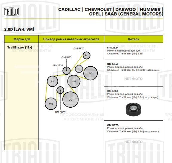 Ролик привод. ремня для автомобилей Chevrolet TrailBlazer (12-) 2.8d (опорный левый)