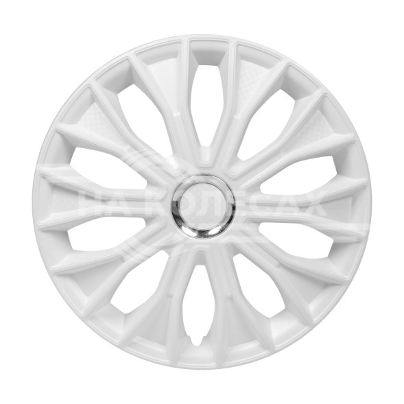 Колпаки колесные 14&quot; &quot;Волтек&quot;, белый глянец, хром кольцо, компл. 2 шт.