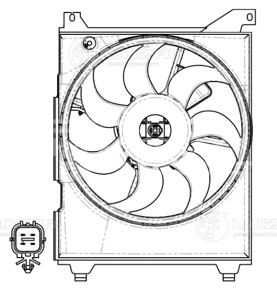 Электровентилятор кондиционера для автомобилей Hyundai Sonata (EF) (98-) (с кожухом) (4-х конт.)