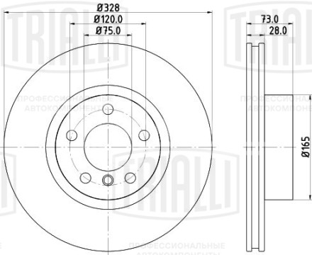 Диск тормозной для автомобилей BMW X3 (F25) (10-) / X4 (F26) (11-) передний d=328