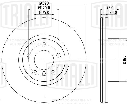 Диск тормозной для автомобилей BMW X3 (F25) (10-) / X4 (F26) (11-) передний d=328