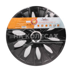Колпаки колесные 14&quot; &quot;Волтек&quot;, черный глянец, хром кольцо, компл. 2 шт.