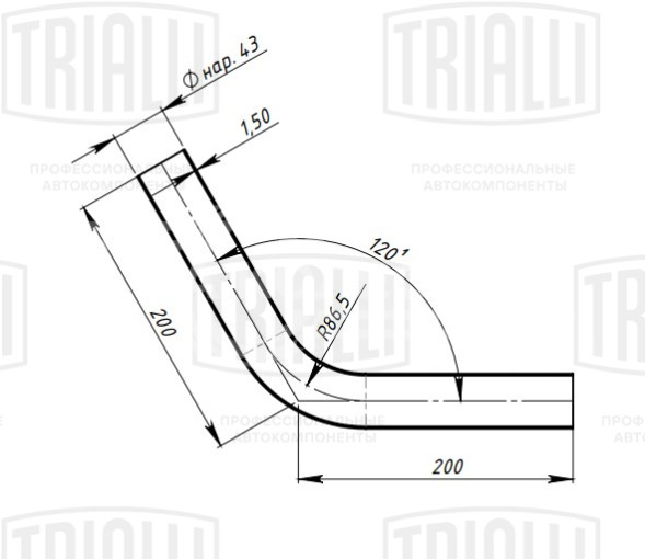 Труба с гибом d=43, угол 60 (алюминизированная сталь)
