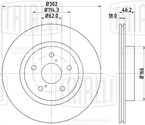 Диск тормозной передний для автомобилей Toyota RAV 4 (94-) d=302