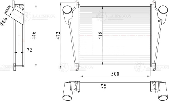ОНВ (радиатор интеркулера) для автомобилей КАМАЗ Компас 9 (43089)/JAC N75/N80/N90 с двиг. Cummins ISF 3.8