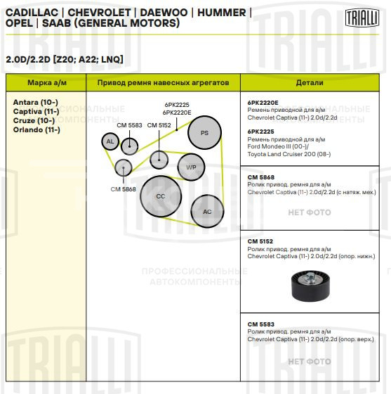 Ролик привод. ремня для автомобилей Chevrolet Captiva (11-) 2.0d/2.2d (опорный нижний) (CM 5152)