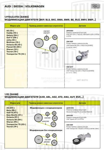 Ролик привод. ремня для автомобилей VW Passat (05-) 1.9d/2.0d [EA180] (с натяж. мех.) (CM 5107)