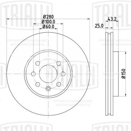 Диск тормозной передний для автомобилей Opel Astra H (04-) d=280 окрашенный
