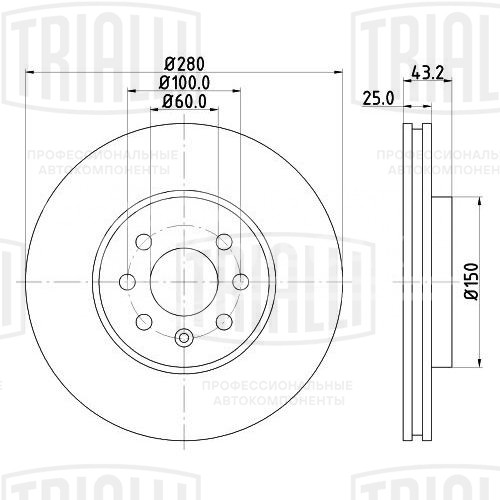 Диск тормозной передний для автомобилей Opel Astra H (04-) d=280 окрашенный