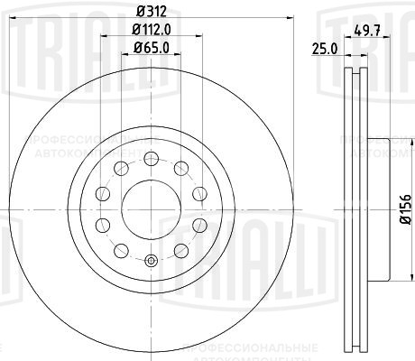 Диск тормозной передний для автомобилей VW Tiguan (07-) d=312