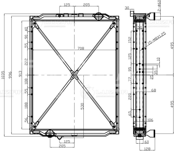 Радиатор охлаждения для автомобилей МАЗ 631236/650136/5440W8 с дв. Deutz/Cummins ISLe/Weichai