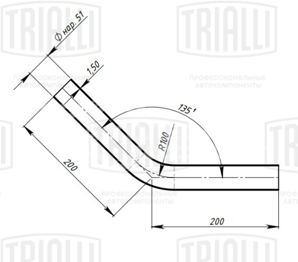 Труба с гибом d=51, угол 45 (алюминизированная сталь)