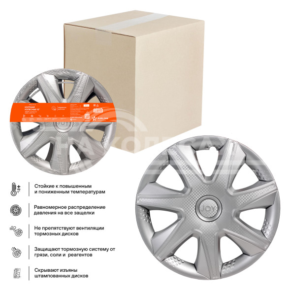 Колпаки колесные 15&quot; &quot;Джой&quot;, серебристый, карбон, компл. 2 шт.