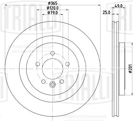 Диск тормозной задний для автомобилей Land Rover Range Rover (12-) / Sport (13-) / Discovery (16-) d=365 окрашенный