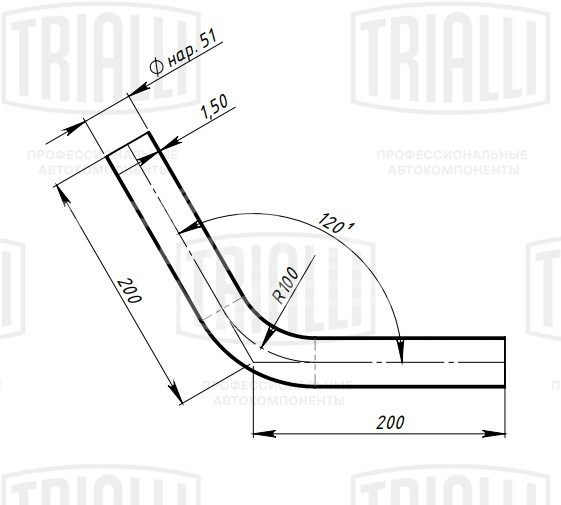 Труба с гибом d=51, угол 60 (алюминизированная сталь)