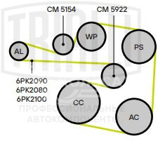 Ролик привод. ремня для автомобилей Volvo XC90 (02-) 2.4i/2.5i/2.9i (только ролик натяжителя) (CM 5154)