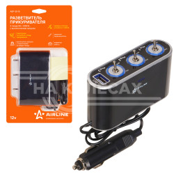 Разветвитель прикуривателя 3 гнезда 5А + USB 1A, с выключателями нагрузки