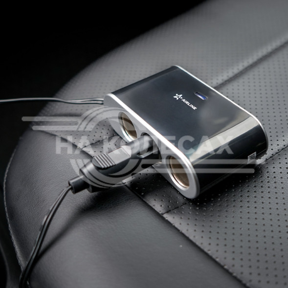 Разветвитель прикуривателя 3 гнезда 5А + USB 1A, с выключателями нагрузки