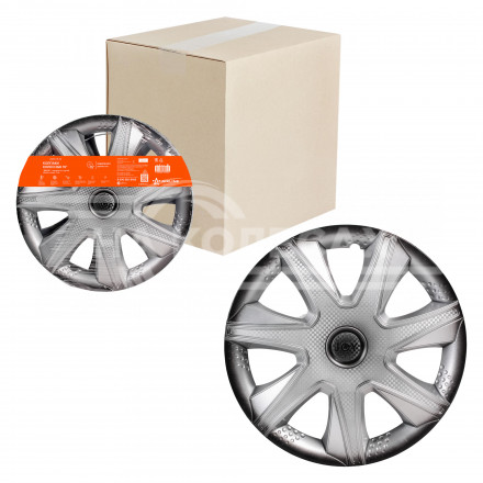 Колпаки колесные 15&quot; &quot;Джой +&quot;, серебристо-черный, карбон, компл. 2 шт.