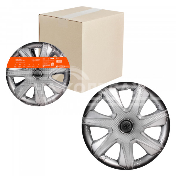 Колпаки колесные 15&quot; &quot;Джой +&quot;, серебристо-черный, карбон, компл. 2 шт.