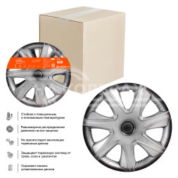 Колпаки колесные 15&quot; &quot;Джой +&quot;, серебристо-черный, карбон, компл. 2 шт.