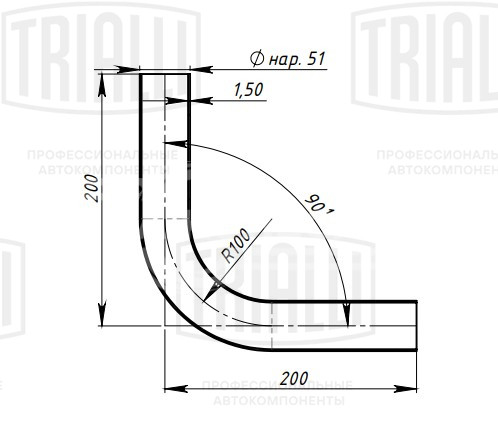Труба с гибом d=51, угол 90 (алюминизированная сталь)