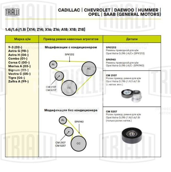 Ролик привод. ремня для автомобилей Opel Astra G (98-) 1.4i/1.6i/1.8i (с натяж. мех.) (CM 2107)