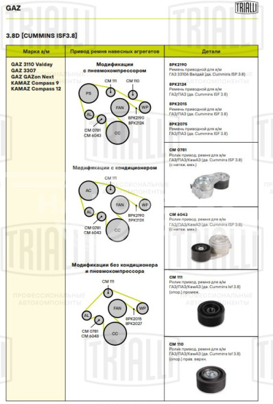 Ролик приводного ремня для автомобилей ГАЗ/ПАЗ/КамАЗ (дв. Cummins Isf 3.8) (опорный) промежуточный ребристый