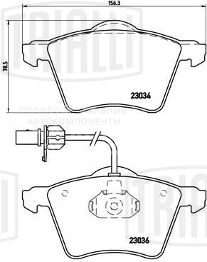 Колодки тормозные дисковые передние для автомобилей VW Transporter T4 (90-) 156.3мм (в комплекте с 2-мя датчиками) (PF 1838)