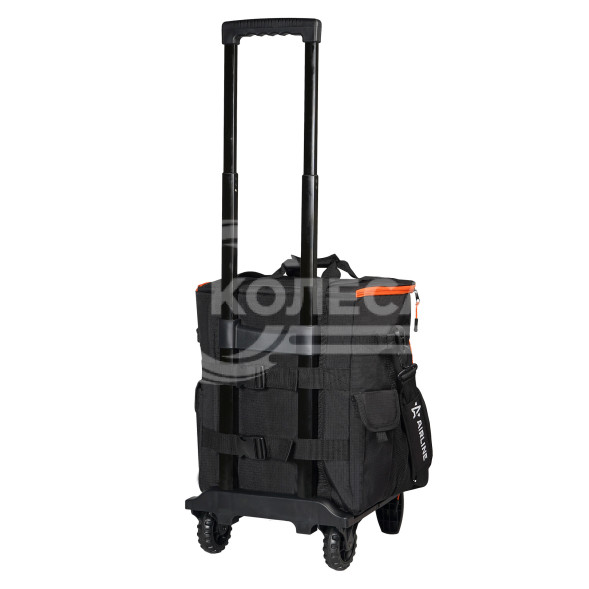 Сумка-холодильник (термосумка) на колесах с телескоп.ручкой 48 л, водонепр., черн./оранж.