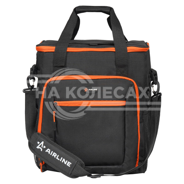 Сумка-холодильник (термосумка) на колесах с телескоп.ручкой 48 л, водонепр., черн./оранж.