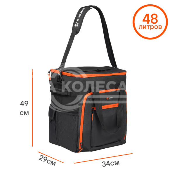 Сумка-холодильник (термосумка) на колесах с телескоп.ручкой 48 л, водонепр., черн./оранж.