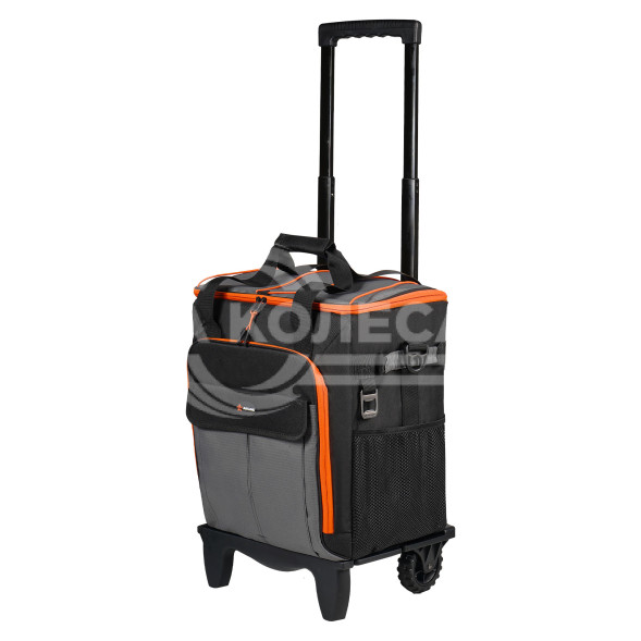 Сумка-холодильник (термосумка) на колесах с телескоп.ручкой 48 л, водонепр., черн./сер./оранж.