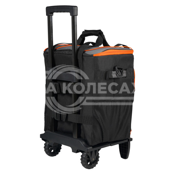 Сумка-холодильник (термосумка) на колесах с телескоп.ручкой 48 л, водонепр., черн./сер./оранж.