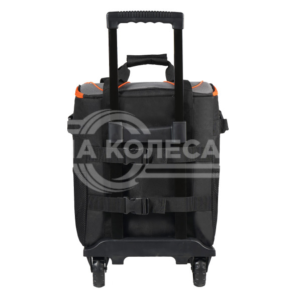 Сумка-холодильник (термосумка) на колесах с телескоп.ручкой 48 л, водонепр., черн./сер./оранж.