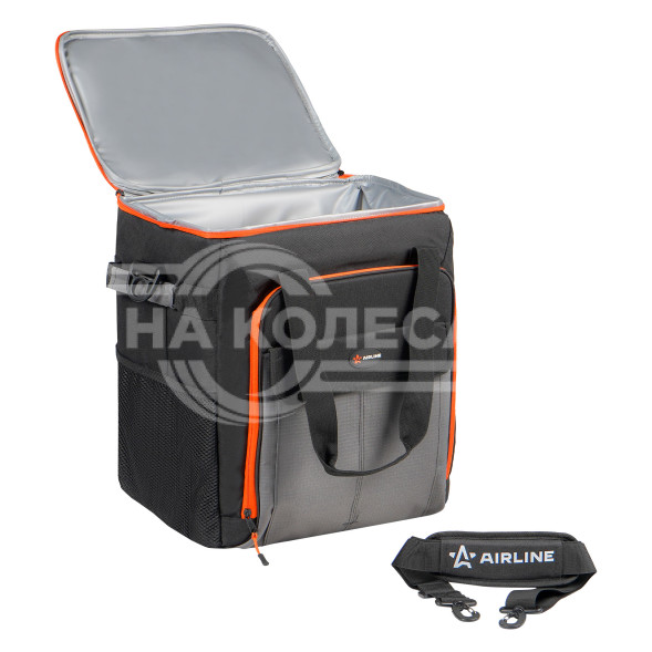 Сумка-холодильник (термосумка) на колесах с телескоп.ручкой 48 л, водонепр., черн./сер./оранж.