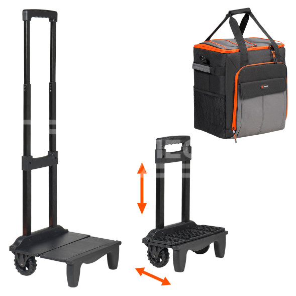 Сумка-холодильник (термосумка) на колесах с телескоп.ручкой 48 л, водонепр., черн./сер./оранж.