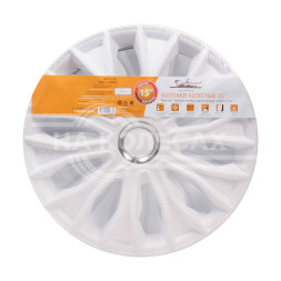 Колпаки колесные 15&quot; &quot;Волтек&quot;, белый глянец, хром кольцо, компл. 2 шт.