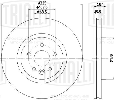 Диск тормозной передний для автомобилей Land Rover Range Rover Velar (17-) / Jaguar F-Pace (15-) d=325 окрашенный