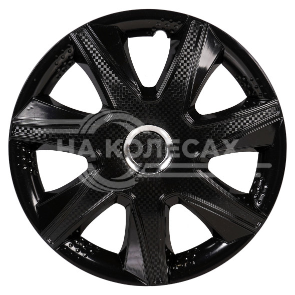 Колпаки колесные 15&quot; &quot;Джой&quot;, черный глянец, хром кольцо, компл. 2 шт.