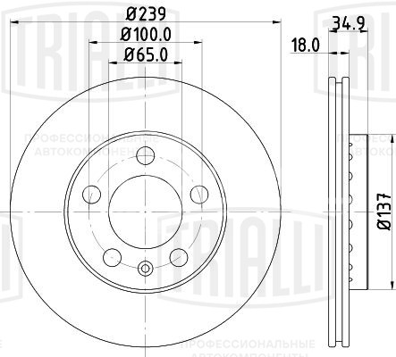 Диск тормозной для автомобилей Skoda Fabia (99-) / VW Polo (01-) передний d=239