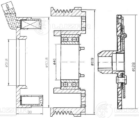 Муфта электромагнитная компрессора кондиционера для автомобилей Chevrolet Lacetti (04-)/Cruze (09-) 1.4i/1.6i