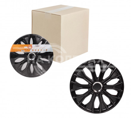 Колпаки колесные 15&quot; &quot;Волтек&quot;, черный глянец, хром кольцо, компл. 2 шт.