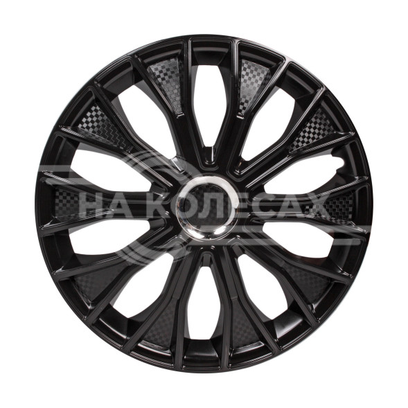 Колпаки колесные 15&quot; &quot;Волтек&quot;, черный глянец, хром кольцо, компл. 2 шт.