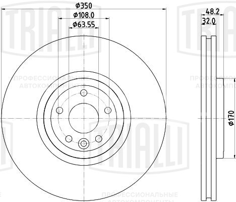 Диск тормозной передний для автомобилей Land Rover Range Rover Velar (17-) / Jaguar F-Pace (15-) d=350 окрашенный