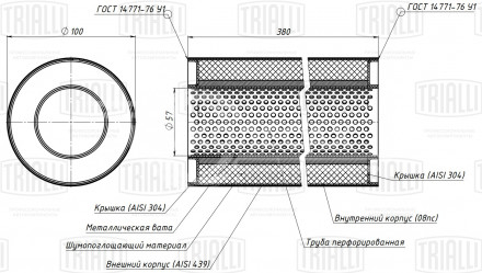 Пламегаситель универсальный 100/380-55 (нержавеющая сталь)