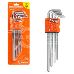 Набор шестигранных ключей удлинённых инбус 9 предметов (1.5,2,2.5,3,4,5,6,8,10мм) пласт.подвес